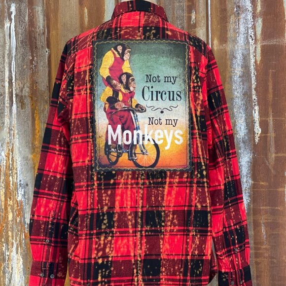 Angry Minnow Vintage Flannel Shirt XXL Not My Circus Not My Monkeys Salt Wash - Picture 1 of 8
